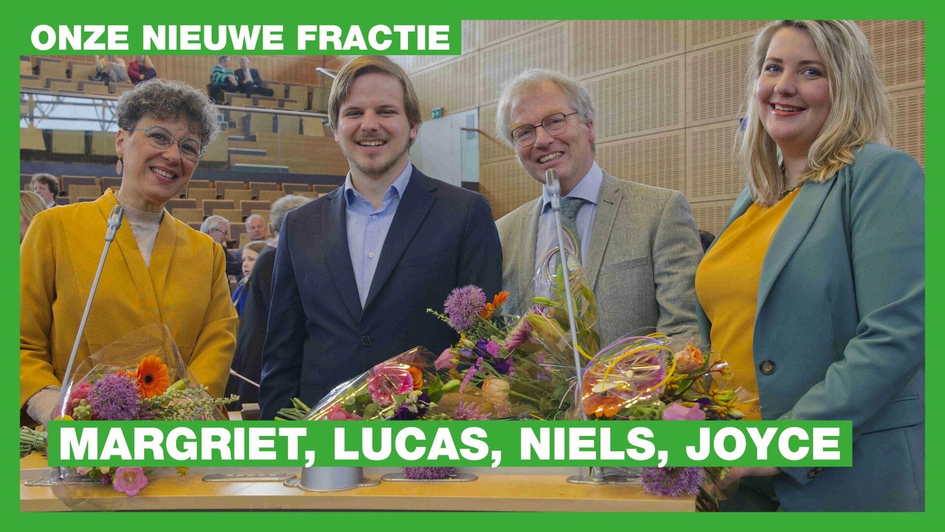 De fractie van GroenLinks Overijssel: Margriet Leest, Lucas Brinkhuis, Niels Jeurink en Joyce Vorgers