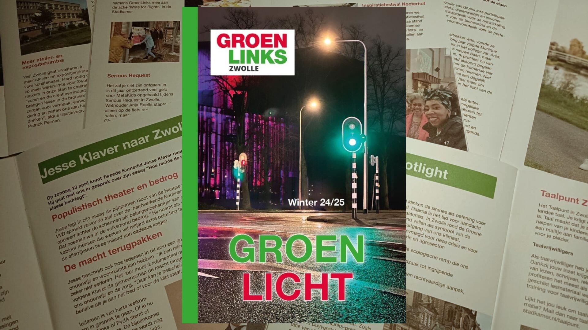 De cover van GroenLicht met daarop een straatbeeld in het donker en een verkeerslicht dat op groen staat